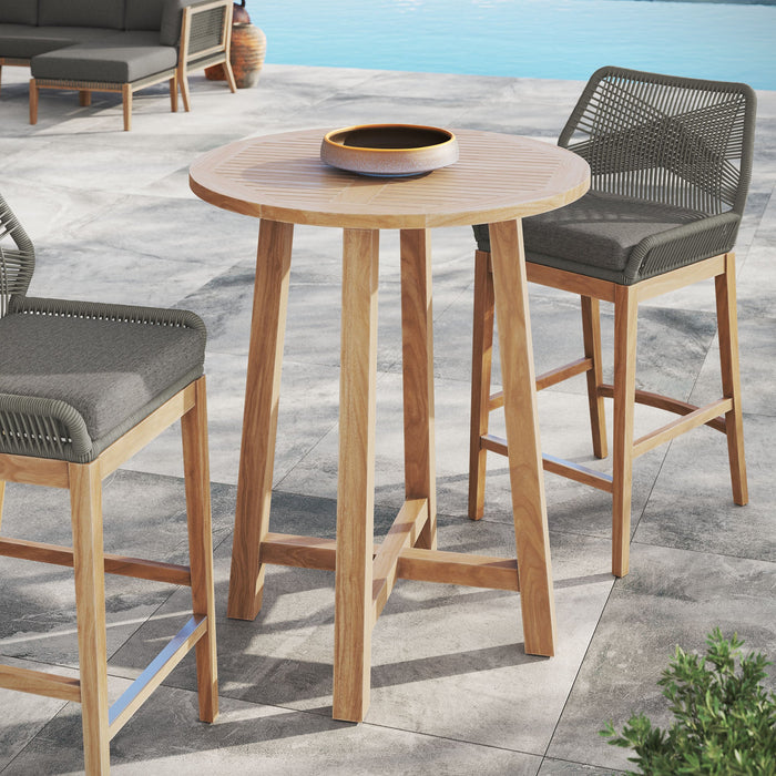 Wellspring 36" Outdoor Patio Teak Wood Bar Table Natural