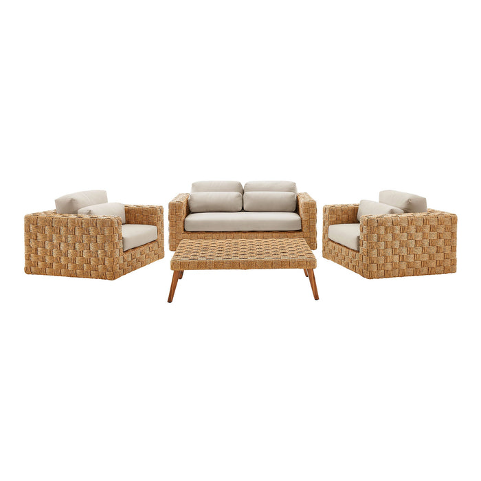 Modway Thames 4-Piece Outdoor Patio Wicker Rattan Furniture Set in Gray