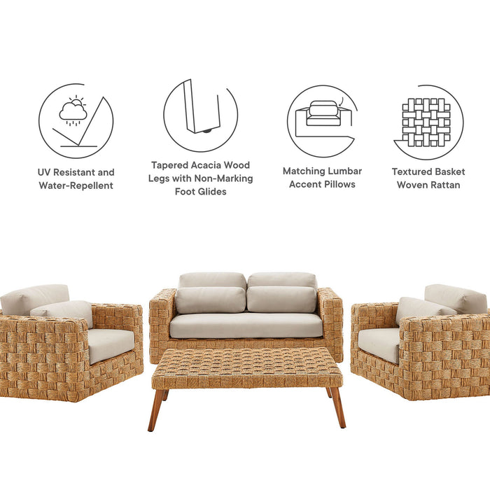 Modway Thames 4-Piece Outdoor Patio Wicker Rattan Furniture Set in Gray - Side View