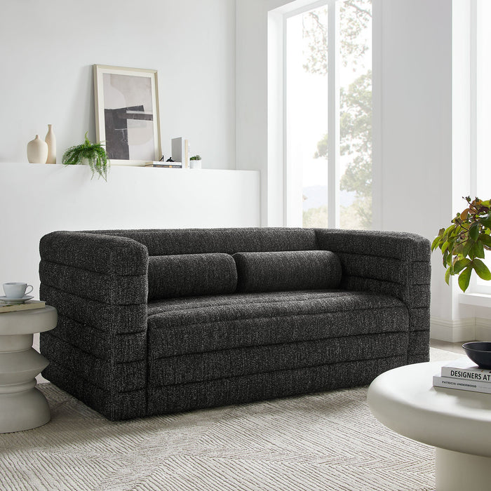 Modway Relle Channel Tufted Boucle Upholstered Loveseat Living Room Furniture - Close-Up