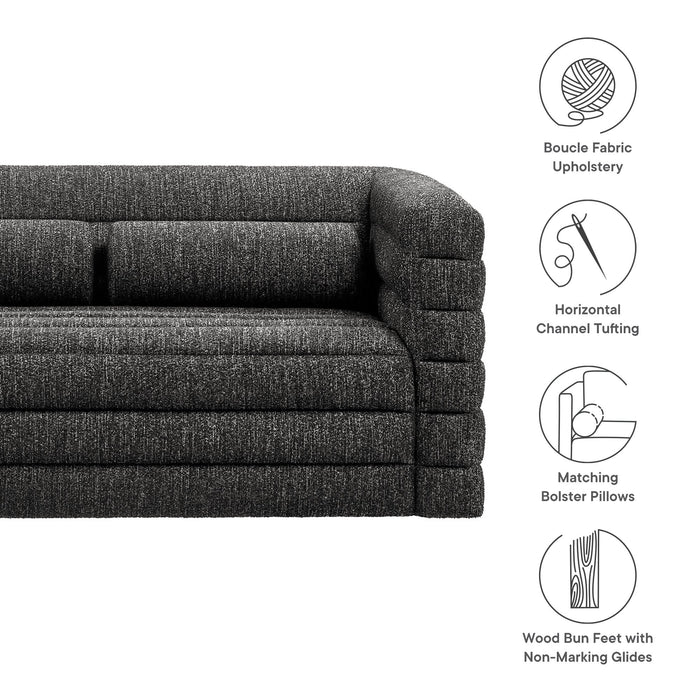 Modway Relle Channel Tufted Boucle Upholstered Loveseat Living Room Furniture in Gray - Side View