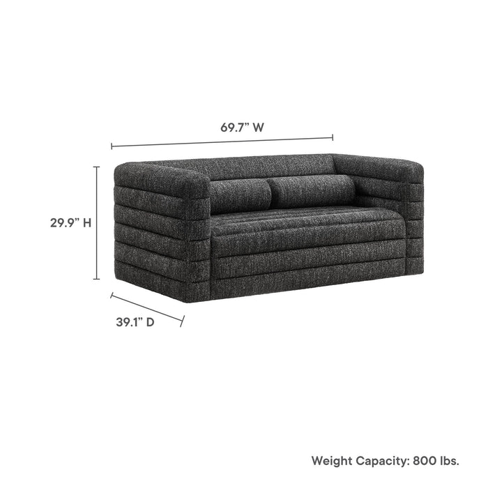 Modway Relle Channel Tufted Boucle Upholstered Loveseat Living Room Furniture in Gray - Detail View