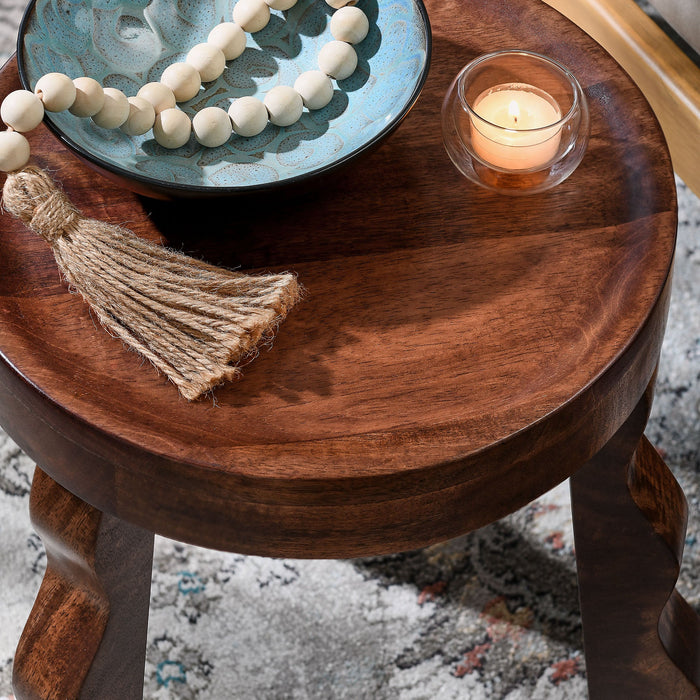 Modway Sorrel Carved Wood Stool Living Room Furniture - Lifestyle View