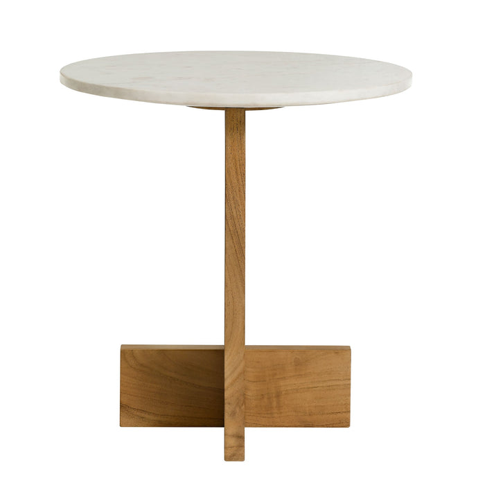 Modway Tarin Acacia Wood and Marble Side Table Living Room Furniture in Brown - Side View
