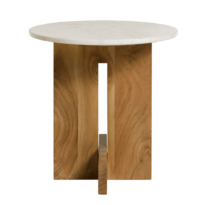 Modway Tarin Acacia Wood and Marble Side Table Living Room Furniture in Brown