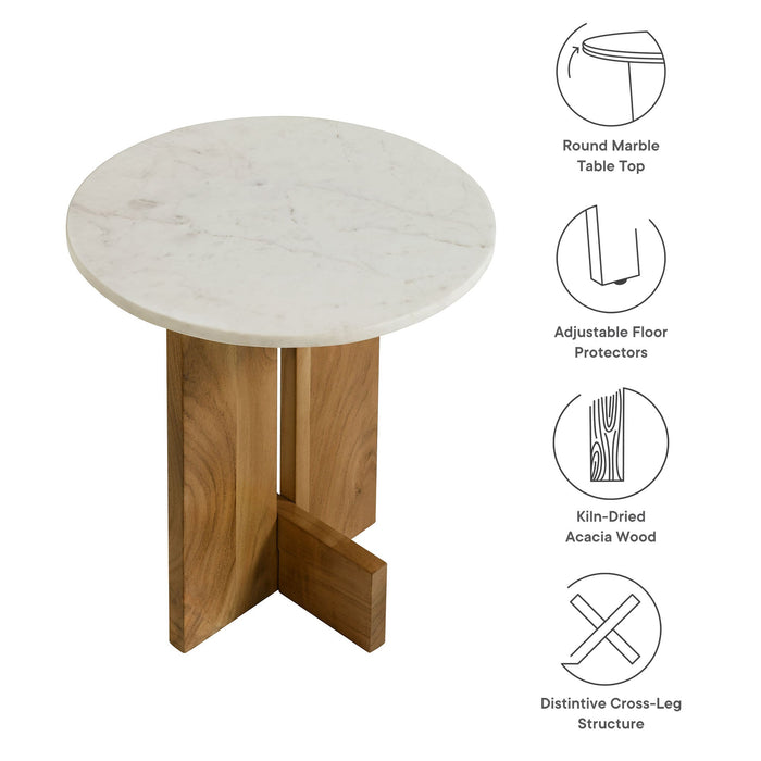 Modway Tarin Acacia Wood and Marble Side Table Living Room Furniture in Brown - Detail View