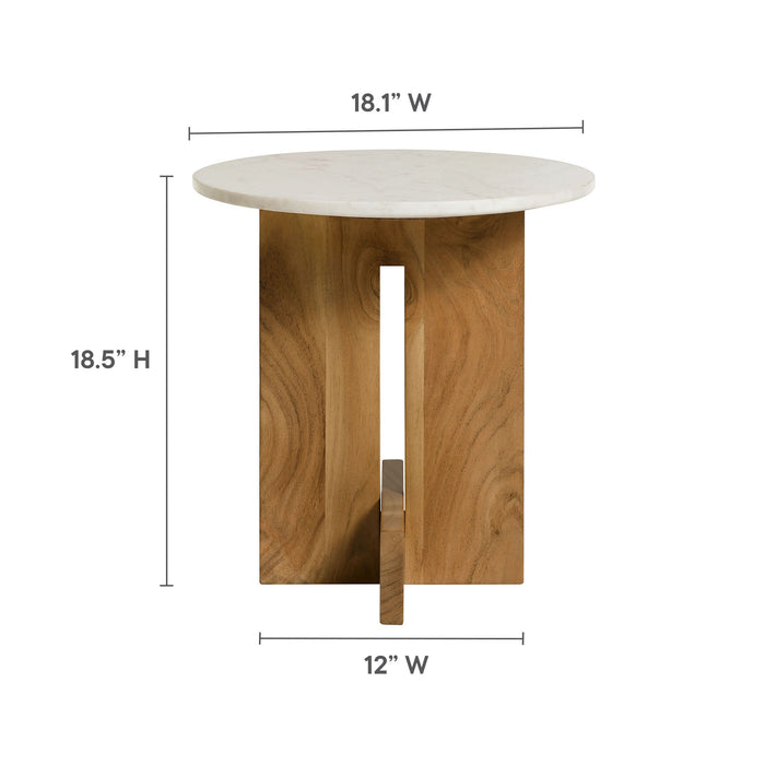 Modway Tarin Acacia Wood and Marble Side Table Living Room Furniture - Close-Up