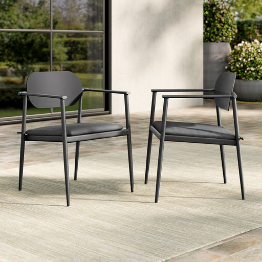 Aeris Stackable Outdoor Patio Aluminum Dining Armchair Set of 2 Charcoal