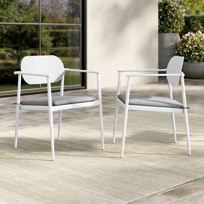 Aeris Stackable Outdoor Patio Aluminum Dining Armchair Set of 2 White