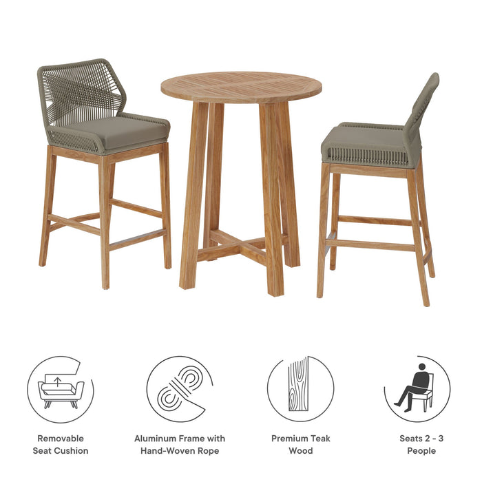 Wellspring 3-Piece Outdoor Patio Teak Wood Bar Set