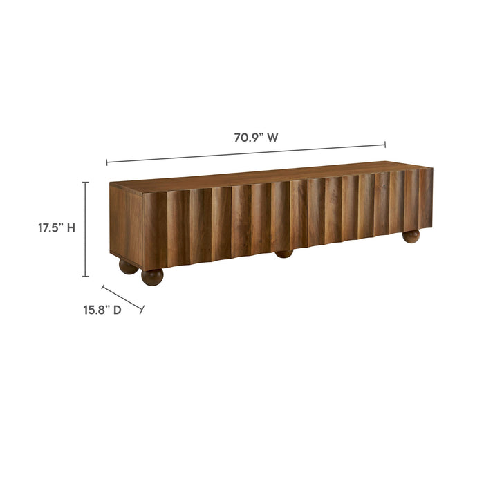 Modway Sorren Scalloped 71" Wood TV Stand Living Room Furniture in Brown - Detail View