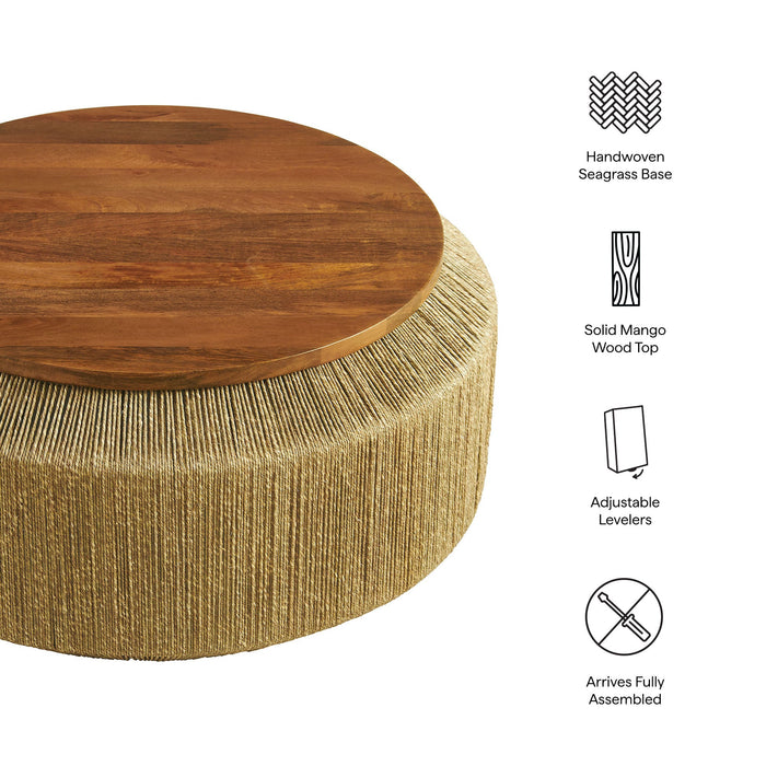 Modway Maris Seagrass and Wood Coffee Table Living Room Furniture in Brown - Side View