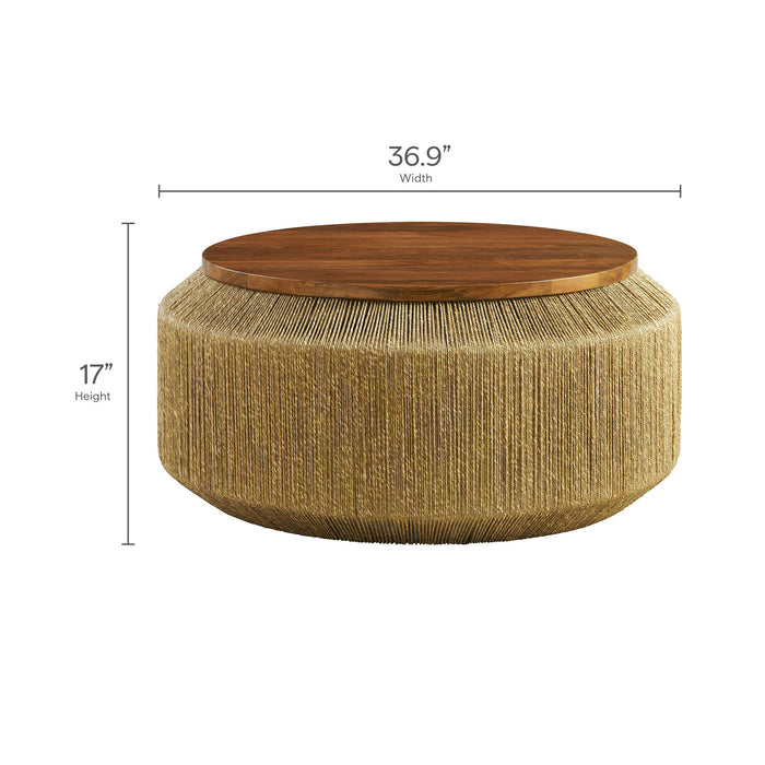 Modway Maris Seagrass and Wood Coffee Table Living Room Furniture in Brown - Detail View