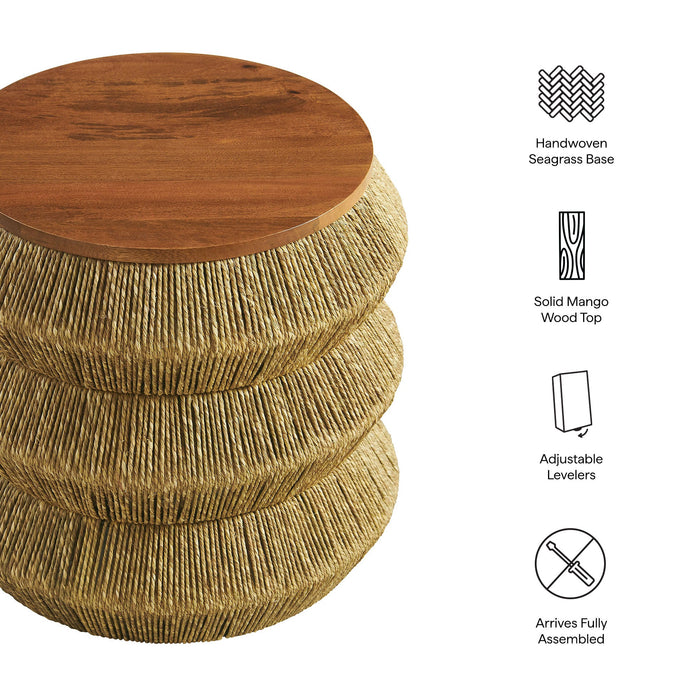 Modway Maris Seagrass and Wood End Table Living Room Furniture in Brown - Side View