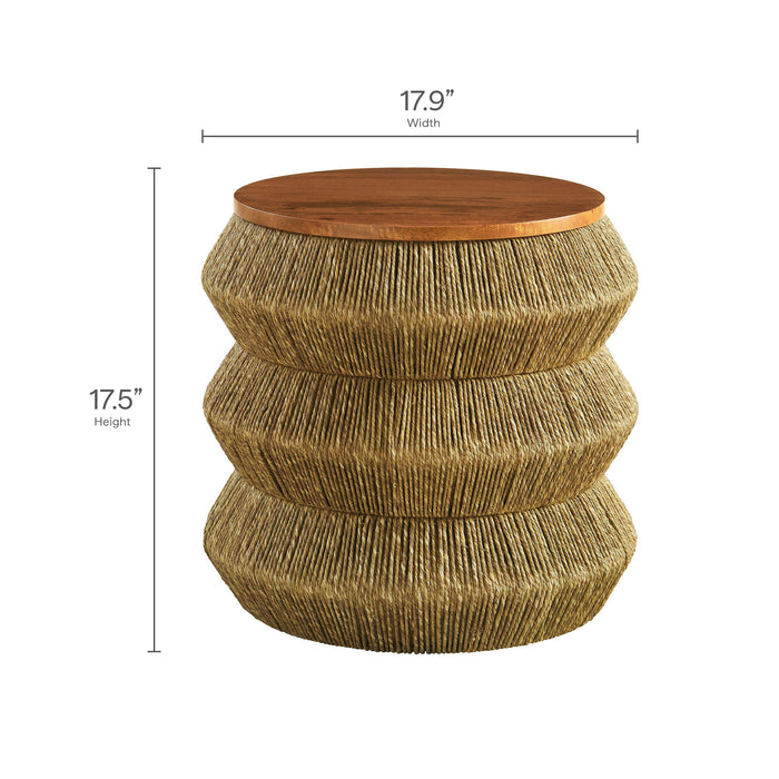 Modway Maris Seagrass and Wood End Table Living Room Furniture in Brown - Detail View