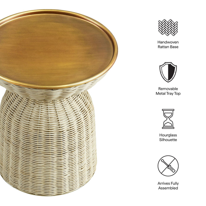 Modway Lazaro Round Rattan Side Table Living Room Furniture in Brown - Side View