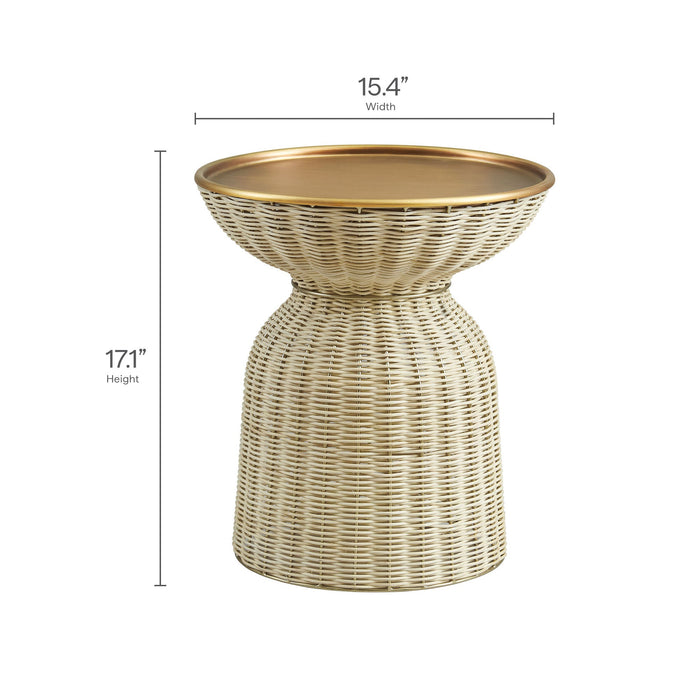 Modway Lazaro Round Rattan Side Table Living Room Furniture in Brown - Detail View