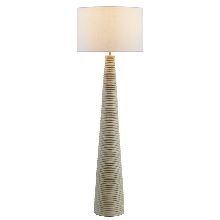 Saylor Carved Ribbed Wood Floor Lamp With Drum Shade