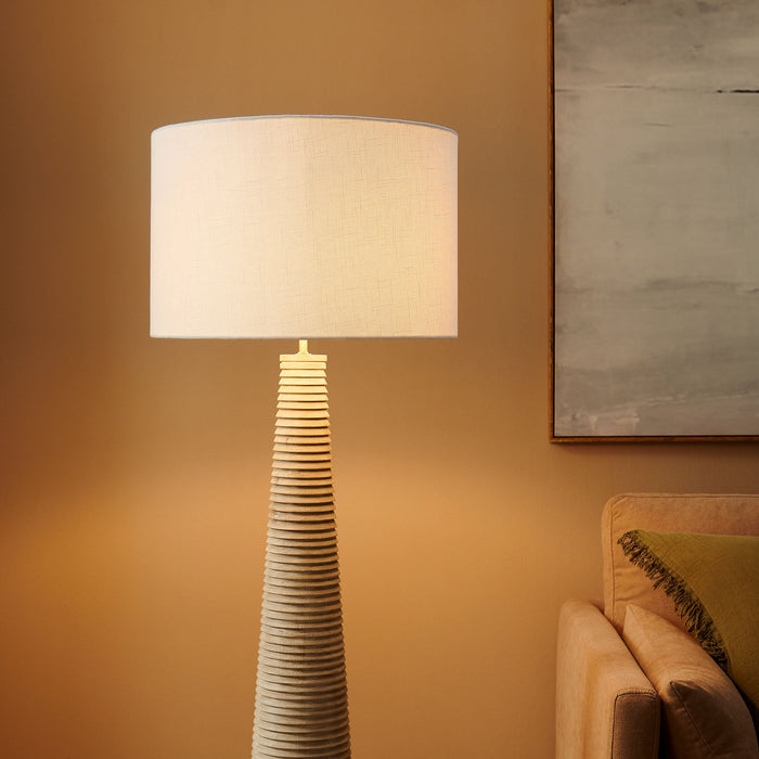 Saylor Carved Ribbed Wood Floor Lamp With Drum Shade