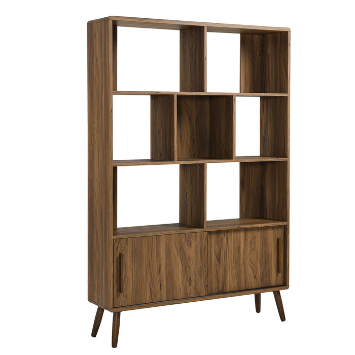 Modway Transmit 45" Bookcase with Sliding Doors Storage Shelf in Brown