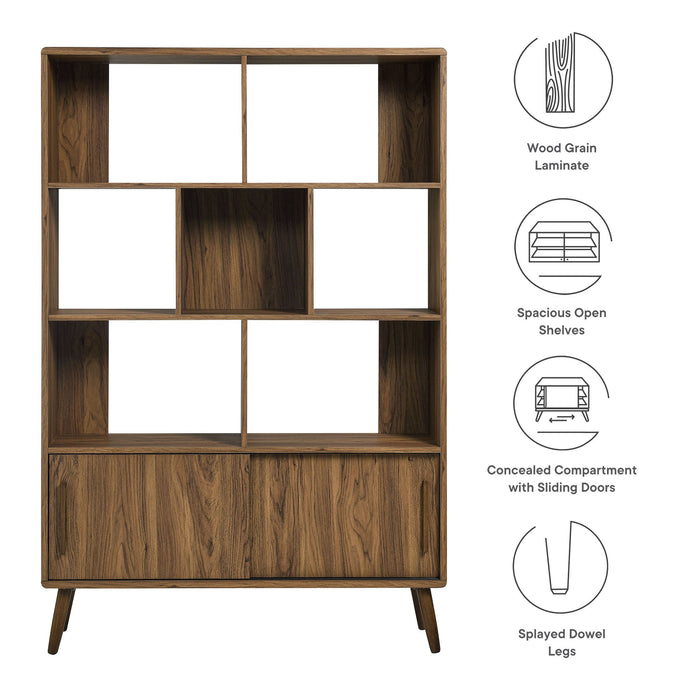 Modway Transmit 45" Bookcase with Sliding Doors Storage Shelf in Brown - Side View
