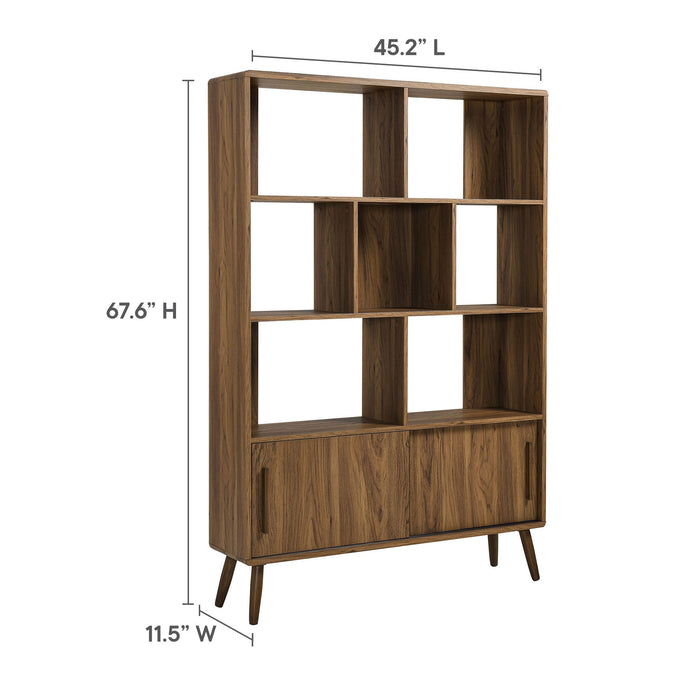 Modway Transmit 45" Bookcase with Sliding Doors Storage Shelf in Brown - Detail View