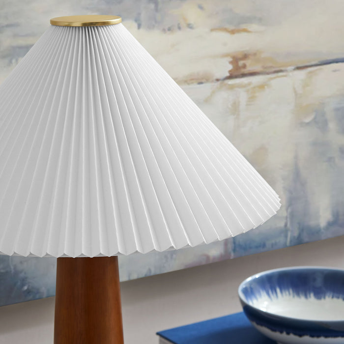 Jessica Wooden Base Table Lamp With Pleated Fabric Shade