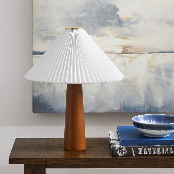 Jessica Wooden Base Table Lamp With Pleated Fabric Shade