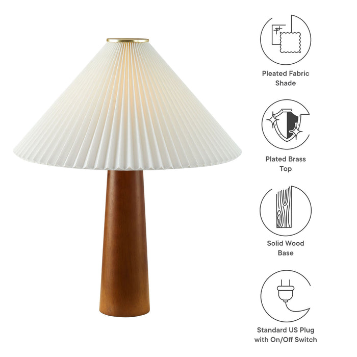 Jessica Wooden Base Table Lamp With Pleated Fabric Shade