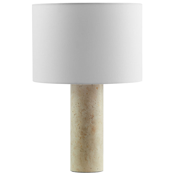 Zenith Travertine Table Lamp With Fabric Drum Shade