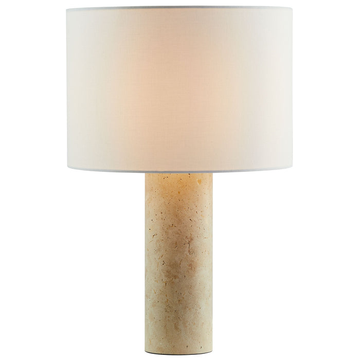 Zenith Travertine Table Lamp With Fabric Drum Shade