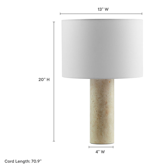 Zenith Travertine Table Lamp With Fabric Drum Shade