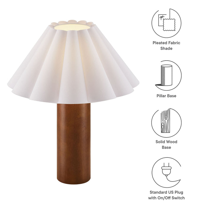 Modway Flora Wood Table Lamp With Pleated Petal Shade Living Room Furniture in Brown - Side View