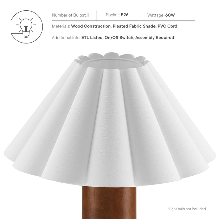 Modway Flora Wood Table Lamp With Pleated Petal Shade Living Room Furniture in Brown - Detail View