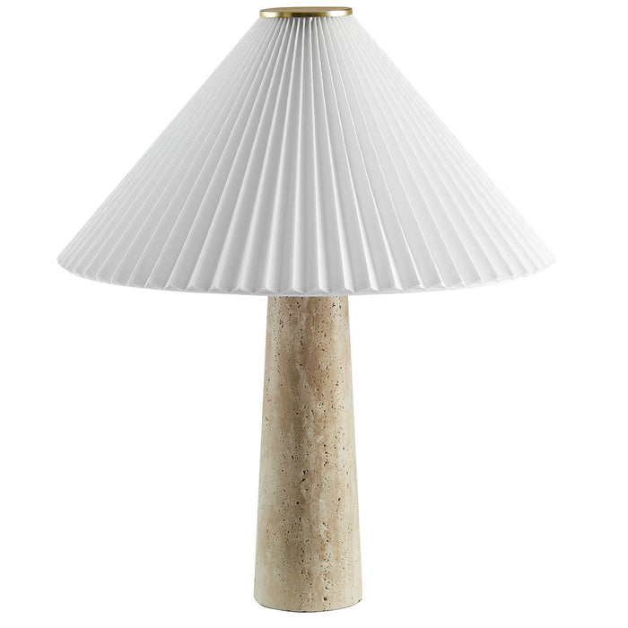 Cove Travertine Table Lamp With Pleated Shade