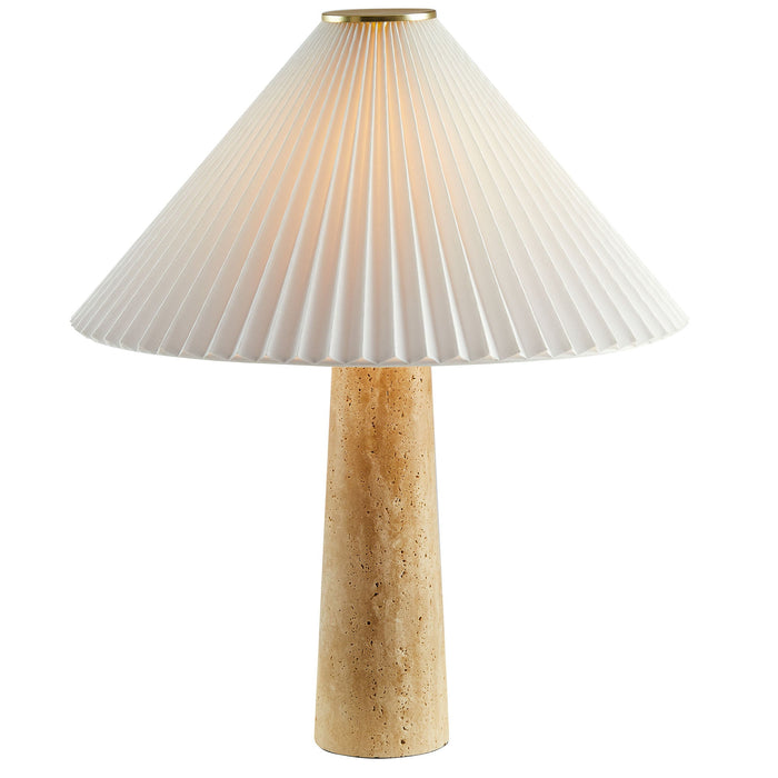 Cove Travertine Table Lamp With Pleated Shade