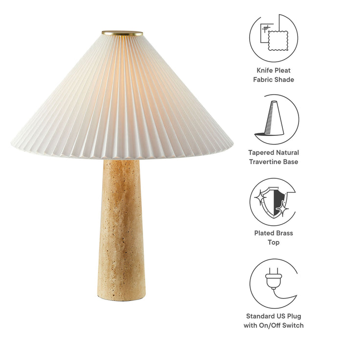 Cove Travertine Table Lamp With Pleated Shade