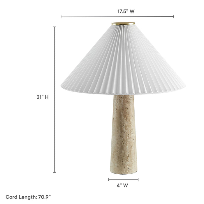 Cove Travertine Table Lamp With Pleated Shade