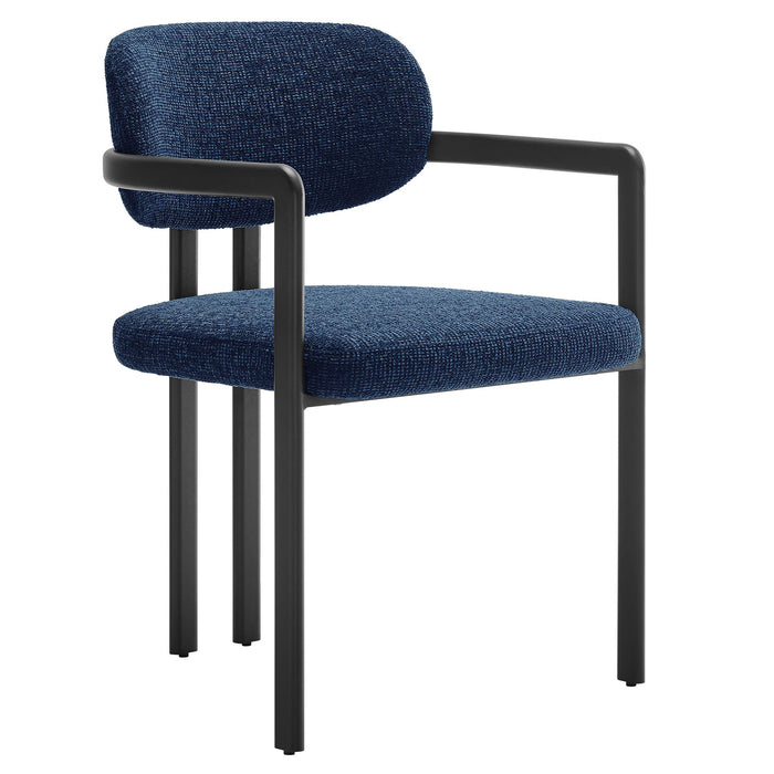 Elio Barrel Fabric and Metal Dining Chair