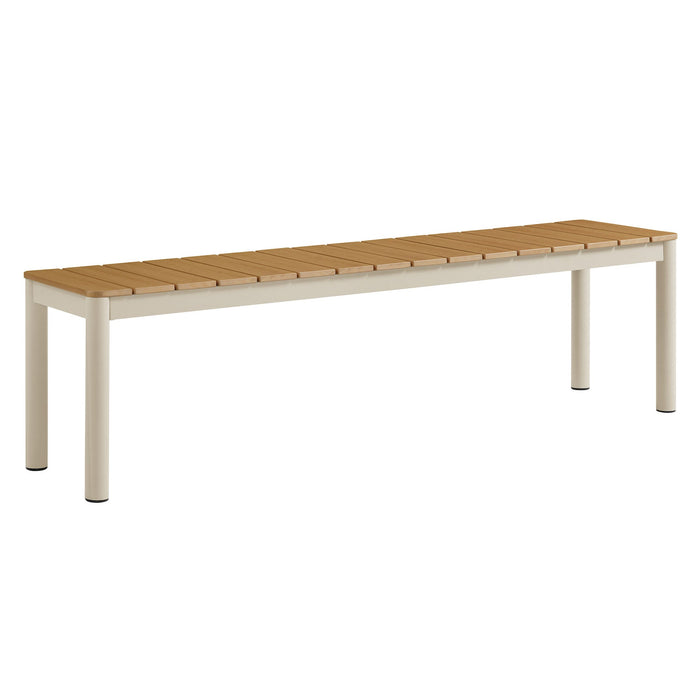 Finn Outdoor Patio Aluminum Bench with Faux Wood Top Set of 2 Natural