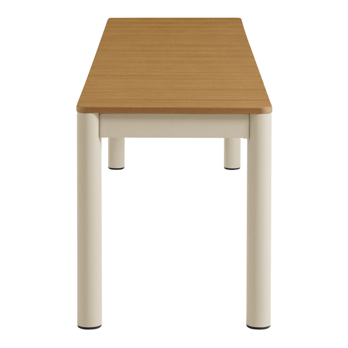 Finn Outdoor Patio Aluminum Bench with Faux Wood Top Set of 2 Natural