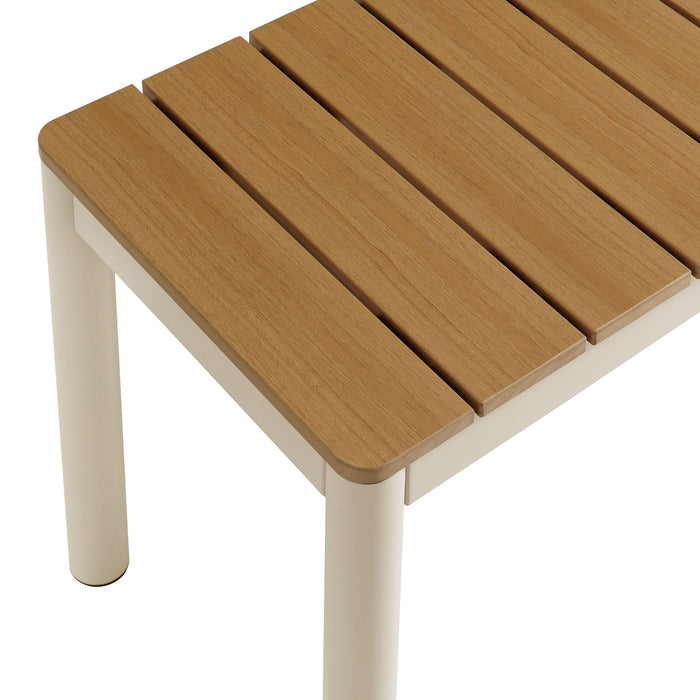 Finn Outdoor Patio Aluminum Bench with Faux Wood Top Set of 2 Natural