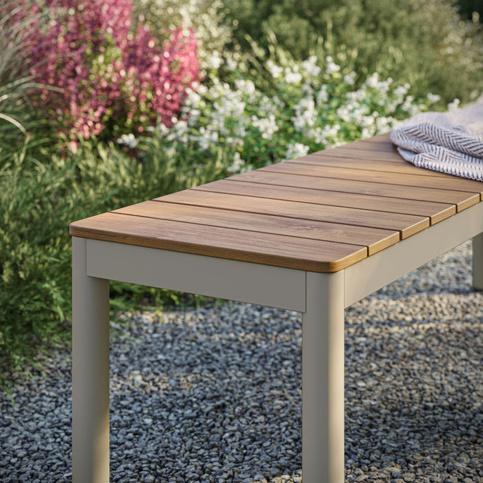 Finn Outdoor Patio Aluminum Bench with Faux Wood Top Set of 2 Natural
