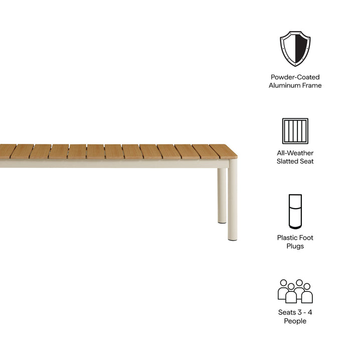 Finn Outdoor Patio Aluminum Bench with Faux Wood Top Set of 2 Natural