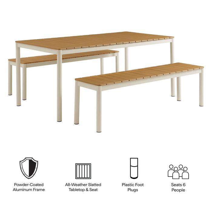 Finn Outdoor Patio Aluminum Faux Wood Dining Set with Benches