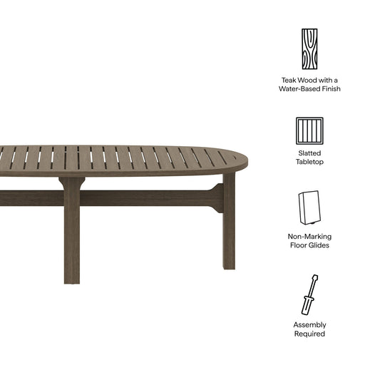 Modway Saratoga Oval Outdoor Patio Teak Wood Coffee Table Living Room Furniture in Gray - Side View