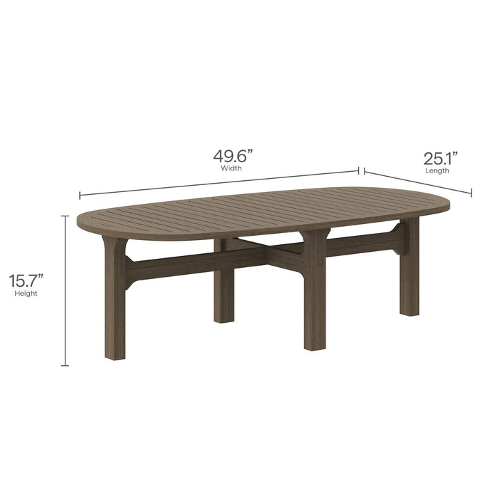 Modway Saratoga Oval Outdoor Patio Teak Wood Coffee Table Living Room Furniture in Gray - Detail View