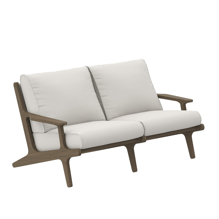Modway Saratoga Outdoor Patio Teak Wood Loveseat Living Room Furniture in White