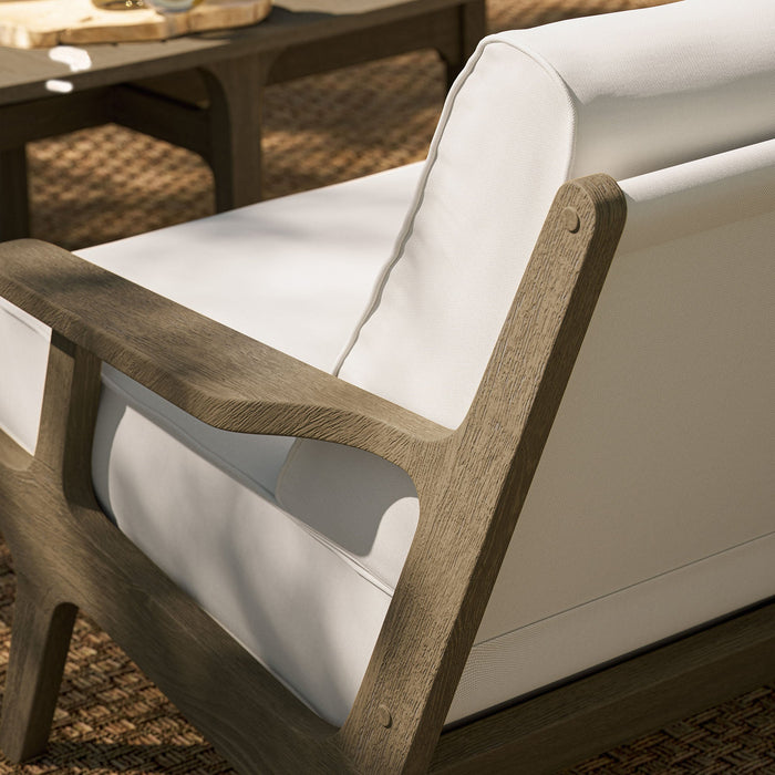 Modway Saratoga Outdoor Patio Teak Wood Loveseat Living Room Furniture - Close-Up