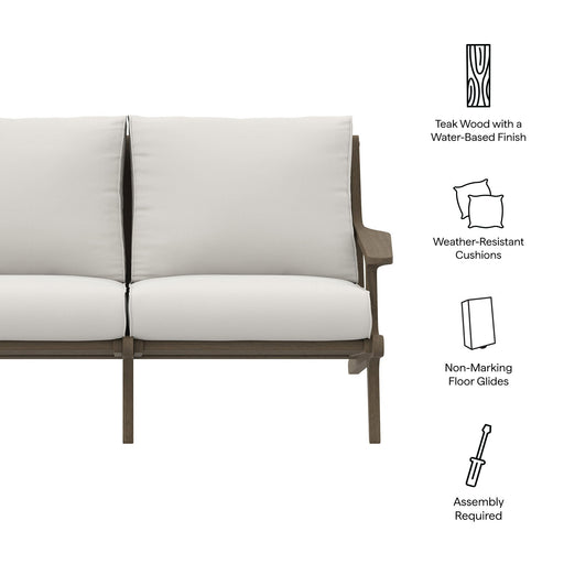 Modway Saratoga Outdoor Patio Teak Wood Loveseat Living Room Furniture in White - Side View